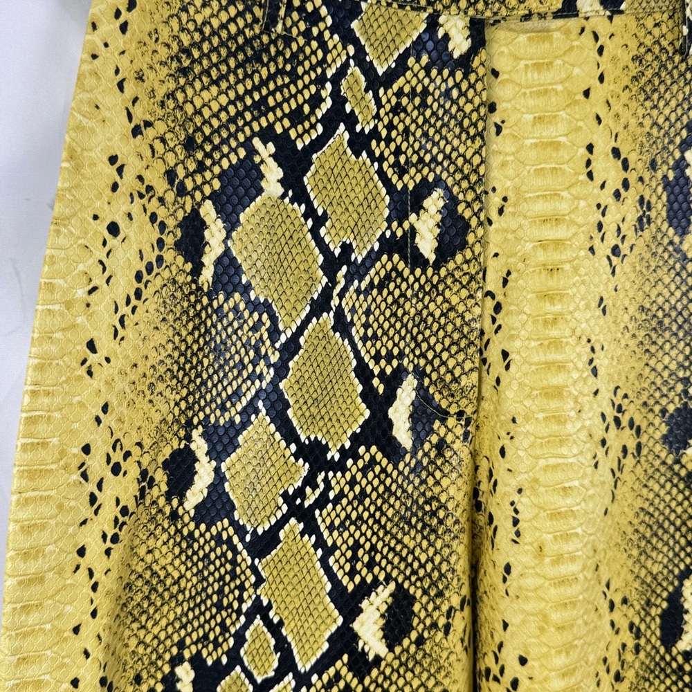 Mistress Rocks Wide-Leg Pants Yellow Snake Print Faux Patent Leather Flat Front - Picture 4 of 12